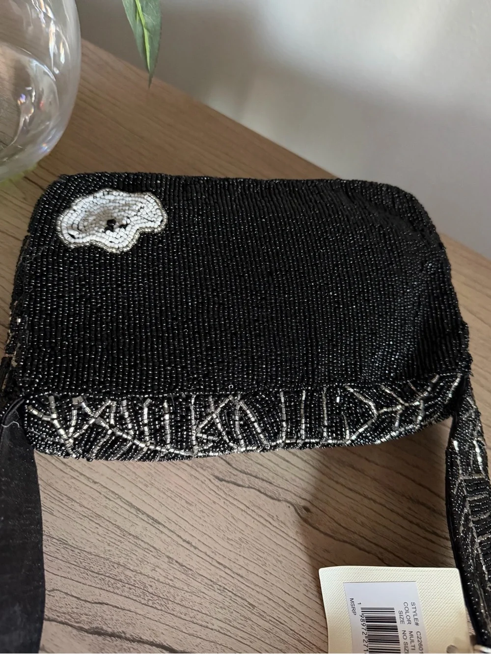Viral Black Beaded Ghost Motif Halloween spider web Shoulder Bag sol & mer